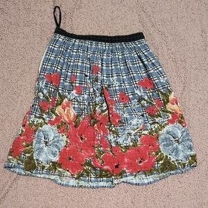 Anthropology Odille Black and Red Floral A-Line Linen Blend Skirt